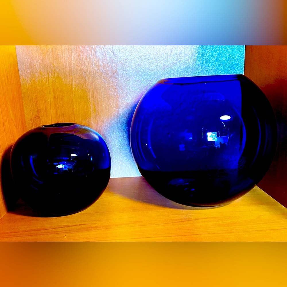 Beautiful cobalt blue collectors glass vases orbs